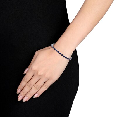 Pear-Shaped Blue Lab-Created Sapphire Tennis Bracelet in Sterling Silver - 7.25"