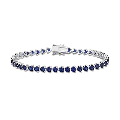 4.0mm Heart-Shaped Blue Lab-Created Sapphire Tennis Bracelet in Sterling Silver - 7.5"