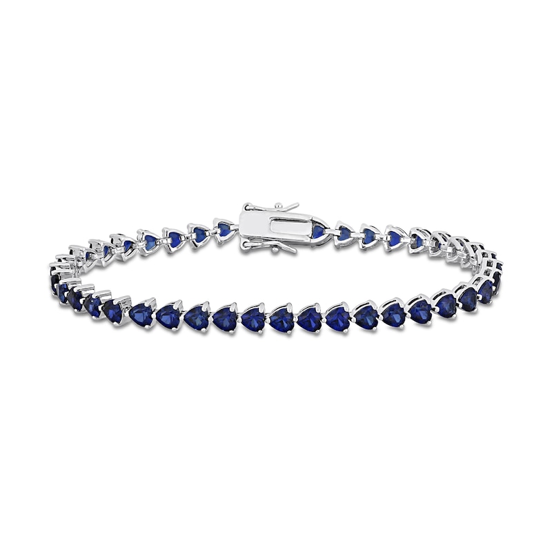 4.0mm Heart-Shaped Blue Lab-Created Sapphire Tennis Bracelet in Sterling Silver - 7.5"