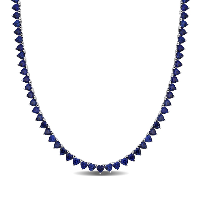 4.0mm Heart-Shaped Blue Lab-Created Sapphire Tennis Necklace in Sterling Silver|Peoples Jewellers
