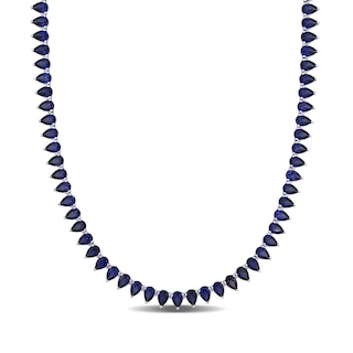 Pear-Shaped Blue Lab-Created Sapphire Tennis Necklace in Sterling Silver