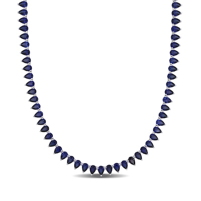 Pear-Shaped Blue Lab-Created Sapphire Tennis Necklace in Sterling Silver