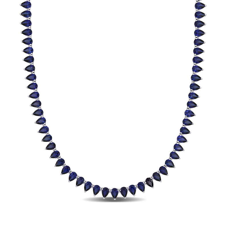 Pear-Shaped Blue Lab-Created Sapphire Tennis Necklace in Sterling Silver|Peoples Jewellers
