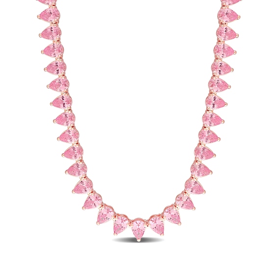 Pear-Shaped Pink Lab-Created Sapphire Tennis Necklace in Sterling Silver with Rose Rhodium