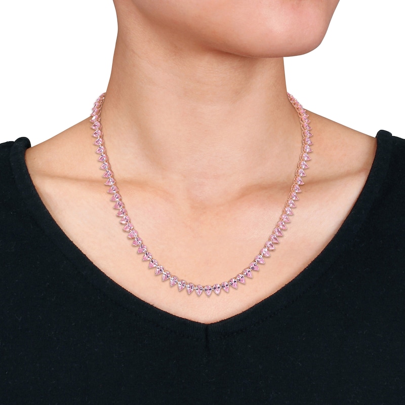 Pear-Shaped Pink Lab-Created Sapphire Tennis Necklace in Sterling Silver with Rose Rhodium|Peoples Jewellers