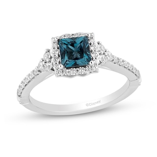 Enchanted Disney Cinderella Princess-Cut London Blue Topaz and 0.37 CT. T.W. Diamond Engagement Ring in 14K White Gold