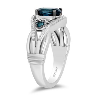 Enchanted Disney Cinderella Oval London Blue Topaz and 0.145 CT. T.W. Diamond Twist Shank Ring in Sterling Silver