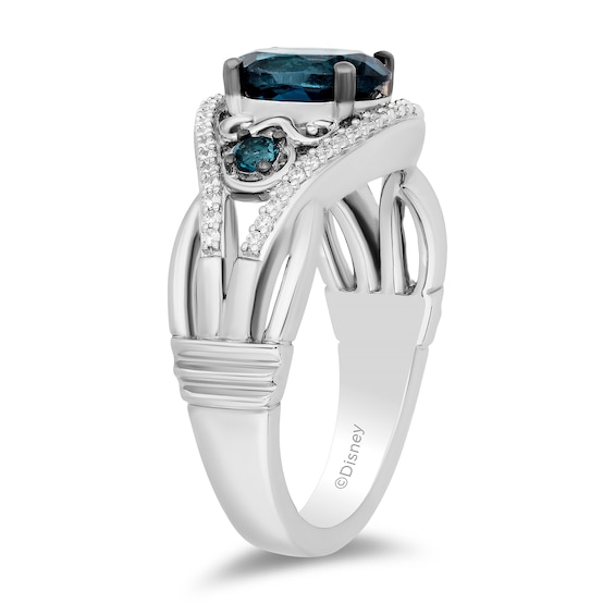 Enchanted Disney Cinderella Oval London Blue Topaz and 0.145 CT. T.W. Diamond Twist Shank Ring in Sterling Silver