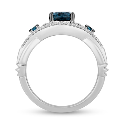 Enchanted Disney Cinderella Oval London Blue Topaz and 0.145 CT. T.W. Diamond Twist Shank Ring in Sterling Silver