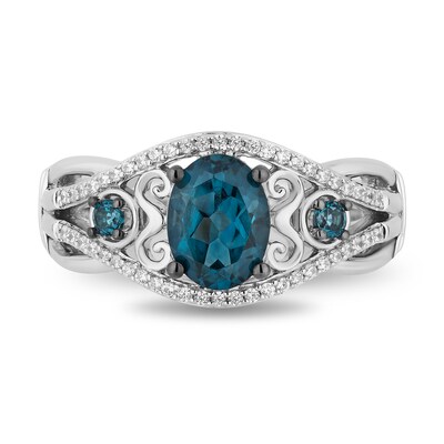 Enchanted Disney Cinderella Oval London Blue Topaz and 0.145 CT. T.W. Diamond Twist Shank Ring in Sterling Silver