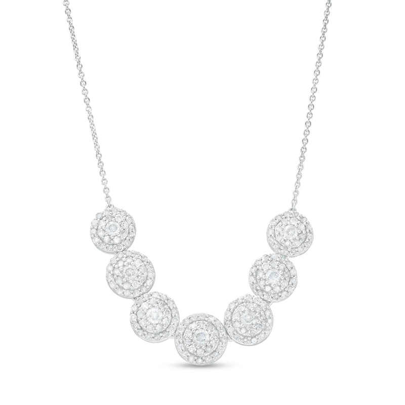 CT. T.W. Multi-Diamond Frame Seven Circle Graduated Necklace in 10K White Gold|Peoples Jewellers