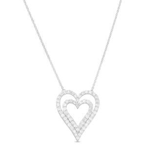 0.95 CT. T.W. Diamond Heart-in-Heart Necklace in 10K White Gold