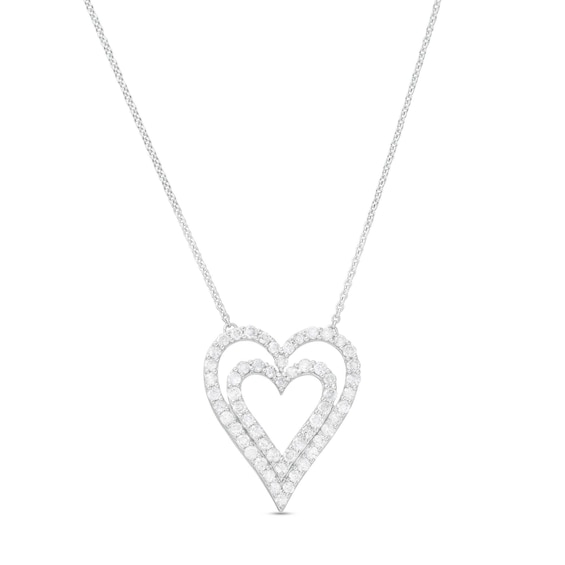 0.95 CT. T.W. Diamond Heart-in-Heart Necklace in 10K White Gold