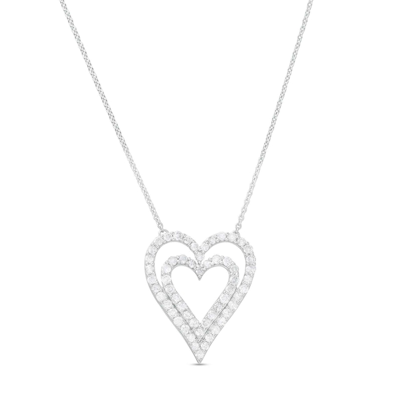 0.95 CT. T.W. Diamond Heart-in-Heart Necklace in 10K White Gold|Peoples Jewellers
