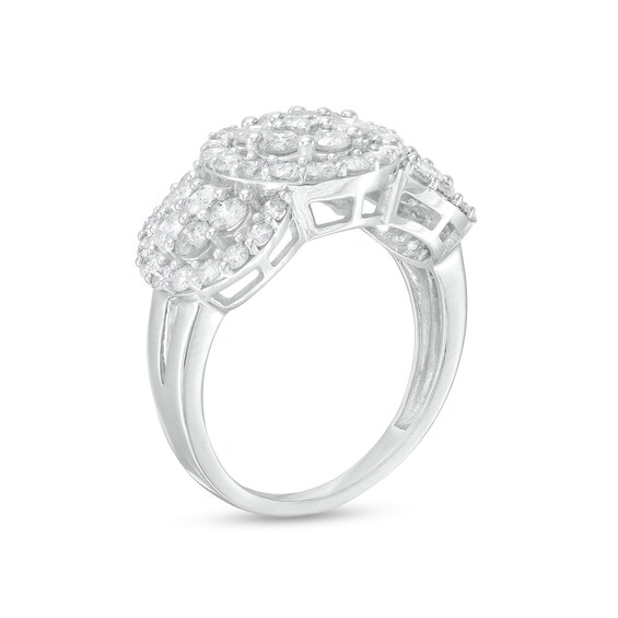 CT. T.W. Multi-Diamond Frame Triple Flower Ring in 10K White Gold