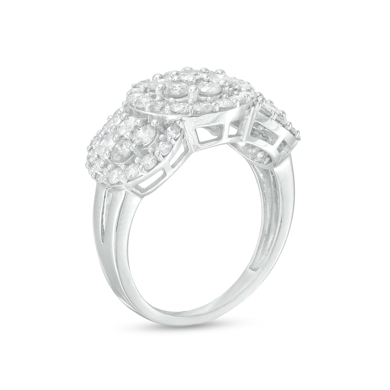 CT. T.W. Multi-Diamond Frame Triple Flower Ring in 10K White Gold|Peoples Jewellers