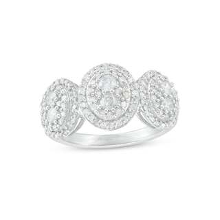 0.95 CT. T.W. Oval Multi-Diamond Triple Frame Ring in 10K White Gold