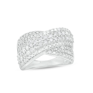 1.29 CT. T.W. Diamond Multi-Row Crossover Ring in 10K White Gold