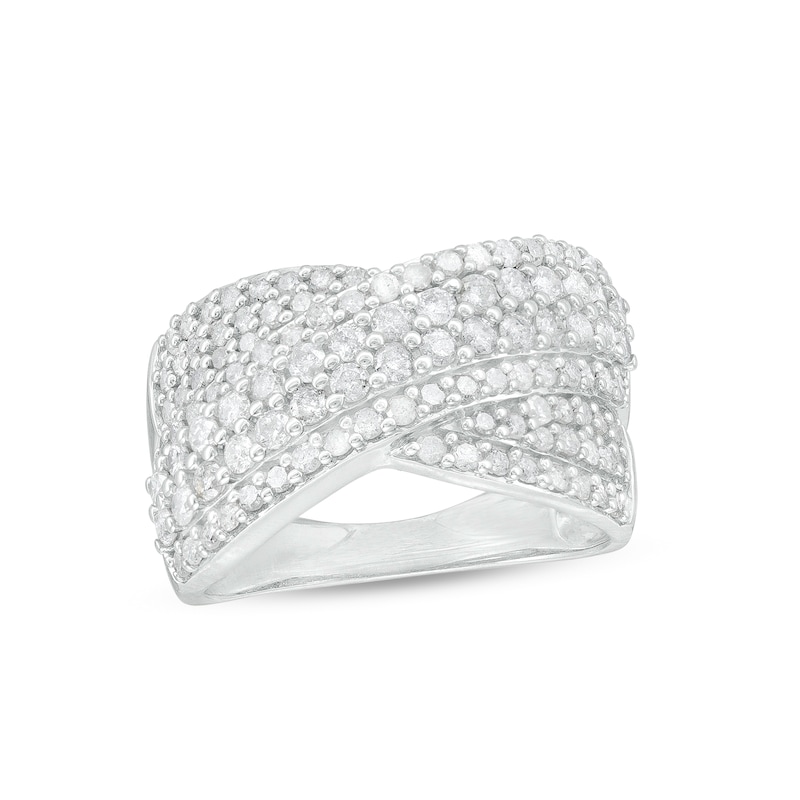 1.29 CT. T.W. Diamond Multi-Row Crossover Ring in 10K White Gold|Peoples Jewellers