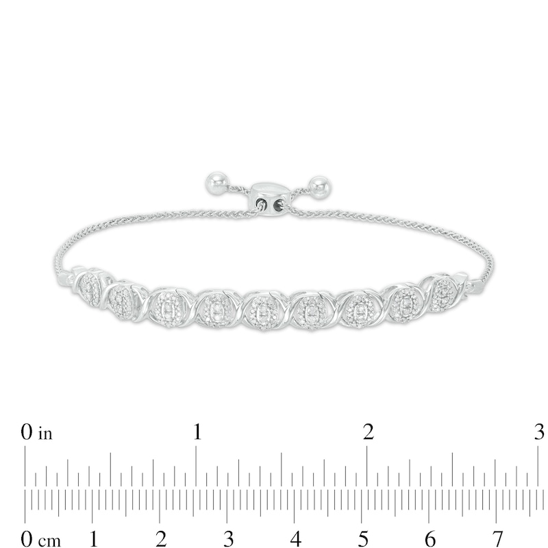 0.45 CT. T.W. Diamond Alternating "XO" Bolo Bracelet in 10K White Gold - 9.5"