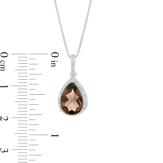 Pear-Shaped Smoky Quartz and White Lab-Created Sapphire Frame Pendant, Ring and Drop Earrings Set in Sterling Silver - Size 7