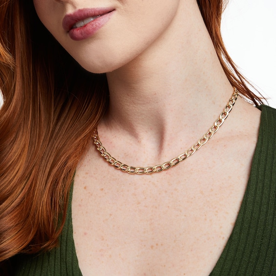 7.5mm Curb Chain Necklace in Hollow 14K Gold