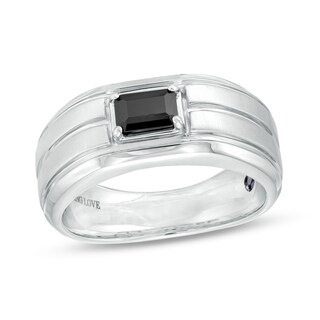 Vera Wang Love Collection Men's 0.69 CT. Emerald-Cut Black Diamond Solitaire Wedding Band in 14K White Gold