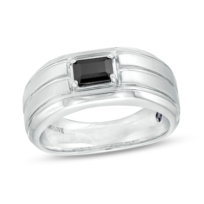 Vera Wang Love Collection Men's 0.69 CT. Emerald-Cut Black Diamond Solitaire Wedding Band in 14K White Gold