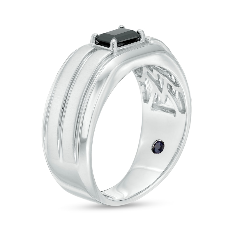 Vera Wang Love Collection Men's 0.69 CT. Emerald-Cut Black Diamond Solitaire Wedding Band in 14K White Gold