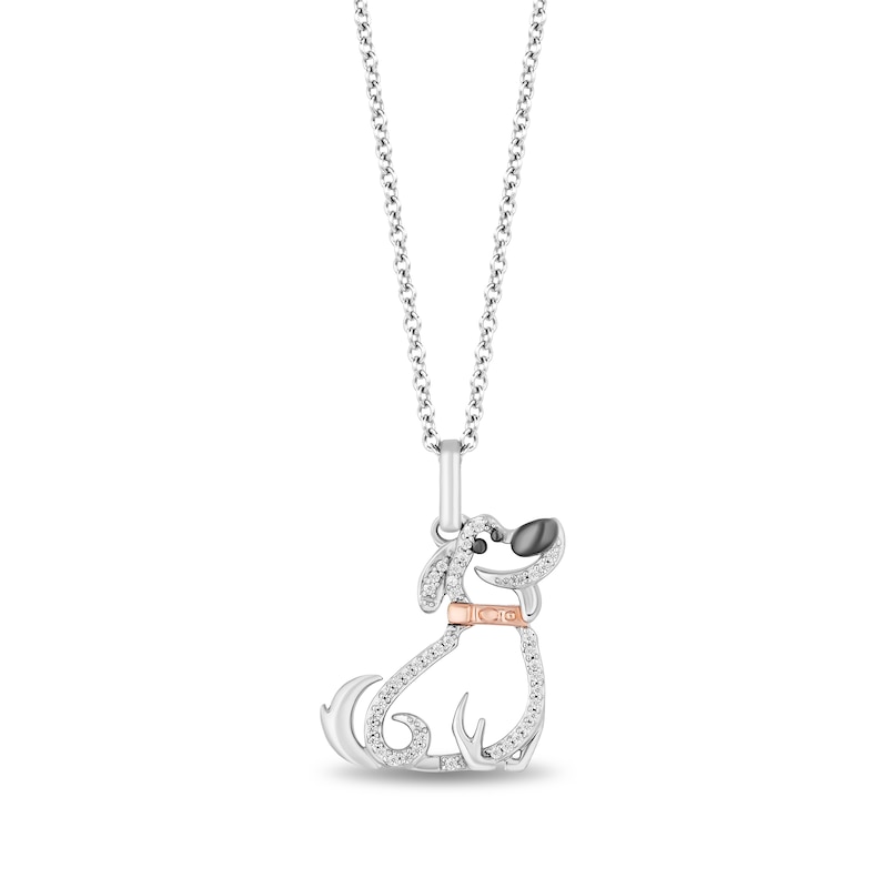 Disney Treasures Up 0.065 CT. T.W. Diamond Dug Pendant in Sterling Silver and 10K Rose Gold - 19"