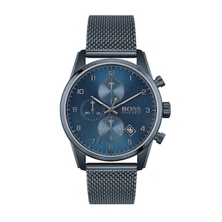 Men's Hugo Boss Skymaster Blue IP Chronograph Mesh Watch with Blue Dial (Model: 1513836)