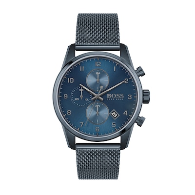 Men's Hugo Boss Skymaster Blue IP Chronograph Mesh Watch with Blue Dial (Model: 1513836)