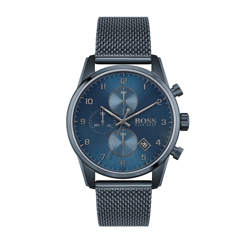 Men\'s Hugo Boss Skymaster Blue IP Chronograph Mesh Watch with Blue Dial  (Model: 1513836) | Peoples Jewellers
