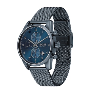 Men's Hugo Boss Skymaster Blue IP Chronograph Mesh Watch with Blue Dial (Model: 1513836)