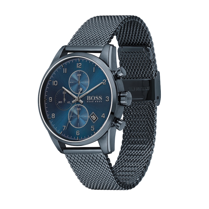 Men's Hugo Boss Skymaster Blue IP Chronograph Mesh Watch with Blue Dial (Model: 1513836)|Peoples Jewellers