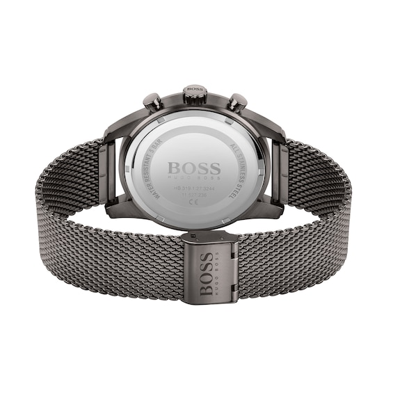 Men's Hugo Boss Skymaster Gunmetal Grey IP Chronograph Mesh Watch with Grey Dial (Model: 1513837)