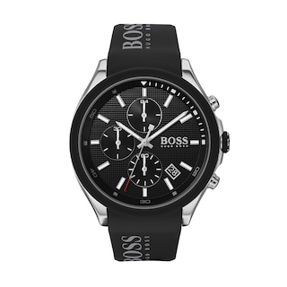 Men's Hugo Boss Velocity Black Silicone Strap Chronograph Watch with Black Dial (Model: 1513716)