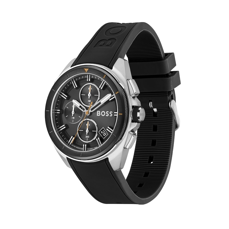Men's Hugo Boss Volane Black Silicone Strap Chronograph Watch with Black Dial (Model: 1513953)|Peoples Jewellers