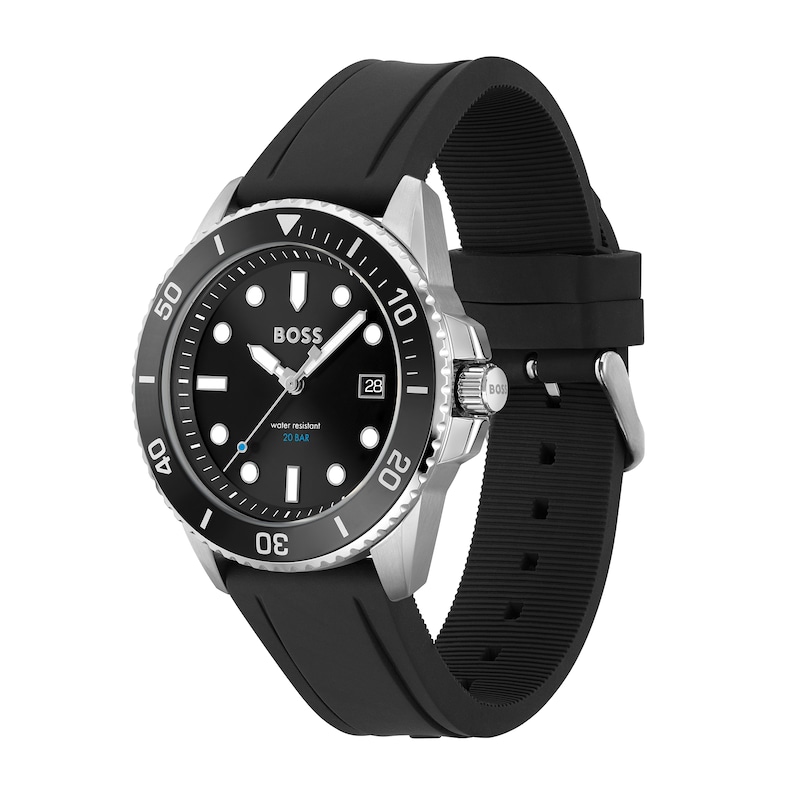 Men's Hugo Boss Ace Two-Tone Black Silicone Strap Watch with Black Dial (Model: 1513913)|Peoples Jewellers