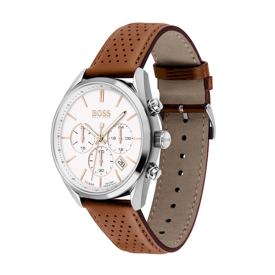 Men's Hugo Boss Champion Chronograph Leather Strap Watch with Dial (Model