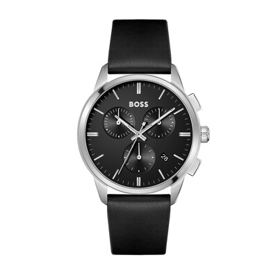 Men's Hugo Boss Dapper Chronograph Black Leather Strap Watch with Black Dial (Model: 1513925)