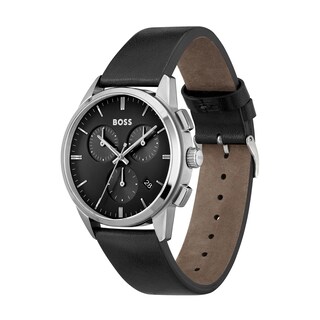 Men's Hugo Boss Dapper Chronograph Black Leather Strap Watch with Black Dial (Model: 1513925)