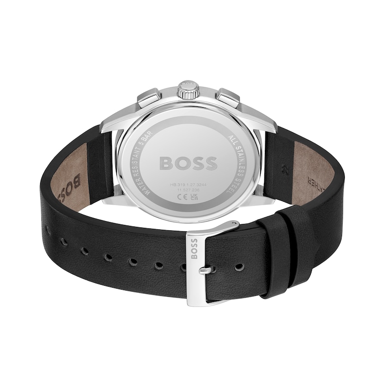 Men's Hugo Boss Dapper Chronograph Black Leather Strap Watch with Black Dial (Model: 1513925)