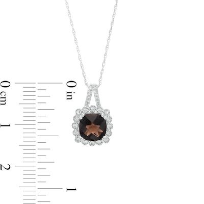 7.0mm Cushion-Cut Smoky Quartz and White Lab-Created Sapphire Scallop Frame Split Bail Pendant in Sterling Silver