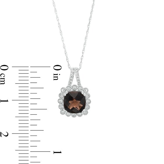 7.0mm Cushion-Cut Smoky Quartz and White Lab-Created Sapphire Scallop Frame Split Bail Pendant in Sterling Silver