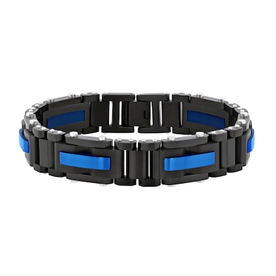 Men's 13.71mm Link Bracelet in Stainless Steel with Black and Blue Ion Plate - 8.5"