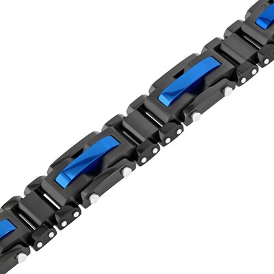 Men's 13.71mm Link Bracelet in Stainless Steel with Black and Blue Ion Plate - 8.5"