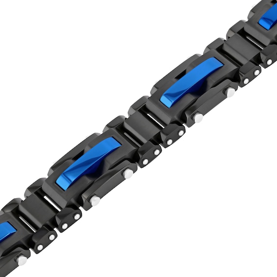 Men's 13.71mm Link Bracelet in Stainless Steel with Black and Blue Ion Plate - 8.5"