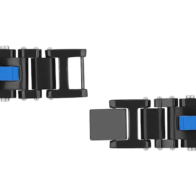 Men's 13.71mm Link Bracelet in Stainless Steel with Black and Blue Ion Plate - 8.5"