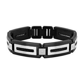 Men's 0.04 CT. T.W. Diamond Rectangular Link Bracelet in Stainless Steel and Black Ion Plate - 8.75"